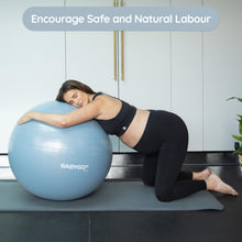 Load image into Gallery viewer, BABYGO Birthing Ball - Pregnancy Yoga Labor &amp; Exercise Ball &amp; Book Set Trimester Targeting- (Mist, 65cm)
