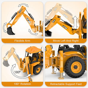 RC Backhoe Wheel Loader 2.4G Fully Functional 1/20 Remote Control Excavator Bulldozer Back Hoe Truck Tractor Digger Heavy Duty