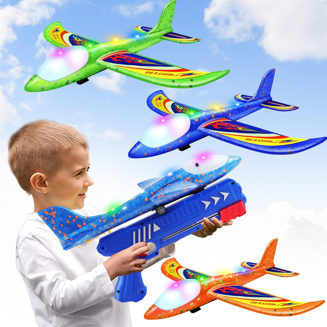 3 Pack Foam Airplane Launcher Toys, 2 Flight Mode Glider Plane, Kids Flying Toy,3 4 5 6 7 8 9 10 11 12 Year Old Boys Girls