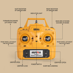 26CH Remote Control Dump Truck, 2 in 1 RC Dump Truck Wood Grabber Toy, Heavy Duty Construction Toys Vehicle