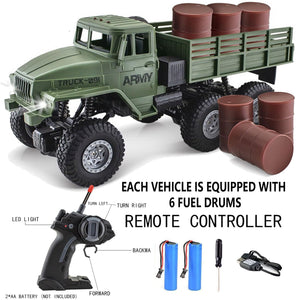 RC Military Truck 6x6 Road Remote Control Car 1/16 Scale Remote Control Truck 4WD All Terrain Rock Army Transport Vehicle