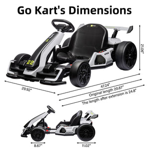 24V Electric Go Kart,300W Powerful Drift Kart for Kids, Electric Pedal Kart, with 300W Strong Motor-White