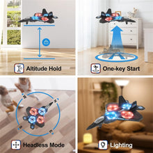 Load image into Gallery viewer, 2025 V17 Jet Fighter Stunt RC Airplane -【New Version】RC Plane, 2.4GHz Remote Control Airplane, 360° Stunt Spin Remote (Blue)
