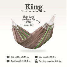 Load image into Gallery viewer, LA SIESTA Flora Classic Cotton Hammock with TreeMount &amp; Straps - Extra Large Patio &amp; Indoor / Outdoor Hammock Bed, 2 Person King Size, Chocolate

