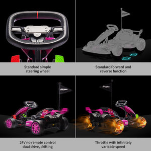 Go Kart Electric Drift Kart Car with Adjustable Seat, 24V Outdoor Ride On Toy with Variable Speed Mode, Crazy Cart for Kids 6+ Years Old