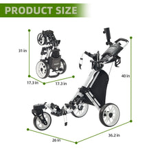 Load image into Gallery viewer, FLAGTAG Golf Push Cart 3 Wheel with 360 Swivel Front Wheel,Lightweight and Foldable Walking Golf Cart，One-Click Foldable,with Foot Brake
