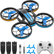 Load image into Gallery viewer, Drones - RC Drone with Auto Hovering and Headless Mode, Quadcopter with LED Light, Propeller Full Protect, 3D Flips, 3 Batteries, Remote Control, Best Gifts
