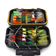 Load image into Gallery viewer, Fly Fishing Poppers Bass Flies 30pcs Assortment for Panfish Smallmouth Bass Bluegill Flys Popper Lures with Waterproof Fly Box
