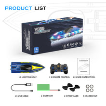 Load image into Gallery viewer, RC Boat with LED for Kids and Adults - Remote Control Boat for Pools and Lakes 2.4 GHZ RC Boats with 2 Rechargeable Batteries.
