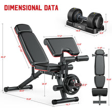 Load image into Gallery viewer, XDDIAS Workout Bench, Adjustable Weight Bench with Leg Extension and Leg Curl, Extended Headrest, 900LBS Preacher Curl Bench Incline Decline Flat Workout Bench with A Pair of 55LB Adjustable Dumbbells
