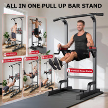 Load image into Gallery viewer, Power Tower Dip Station Pull Up Bar for Fitness Home Gym Workout,Multi-Function Adjustable Height Fitness Strength Training Exercise Equipment,with Power Elastic Ropes,Black Red-02
