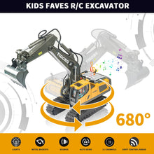 Load image into Gallery viewer, ID Gerilla Remote Control Excavator Toy, RC Construction Toys with Metal Shovel, Lights, Sounds, 2.4Ghz, Turns 680 Degree
