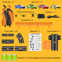 Load image into Gallery viewer, Slot-Car-Race-Track-Sets for Boys Kids, Battery or Electric Race Car Track with 4 High-Speed Slot Cars, Dual Racing Game
