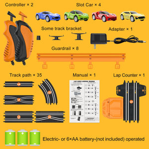 Slot-Car-Race-Track-Sets for Boys Kids, Battery or Electric Race Car Track with 4 High-Speed Slot Cars, Dual Racing Game