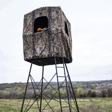 Load image into Gallery viewer, Muddy 12' Quad Pod - 57" L x 57" W Durable Steel 500 Pound Capacity Hunting Outdoor Platform with Full-Surround Shooting Rail &amp; 2 Flex-Tek Seats, Blind Kit Not Included
