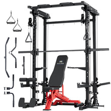 Load image into Gallery viewer, Major Fitness Drone3 Smith Machine with Weight Bench, All-in-One Home Gym Squat Rack with Cable Crossover &amp; Pull-Up Station, Heavy-Duty Full-Body Workout for Strength Training, Black
