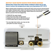 Load image into Gallery viewer, Flame King YSNAZ132 Portable Tankless Water Heater Propane Gas 5L 1.32GPM at 34,000 BTU, Outdoor Instant Hot Water Shower for RV, Camping, Farm, Cabins
