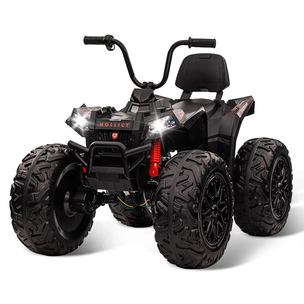 24V Ride on Car 4WD Quad Electric Vehicle, 4x80W Powerful Engine, with 7AHx2 Large Battery, Accelerator Handle, Black