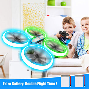 Drones for Kids, RC Drone with Altitude Hold and Headless Mode, Quadcopter Blue & Green Light, Propeller Full Protect, 2 Batteries