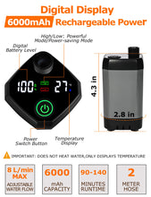 Load image into Gallery viewer, innhom Portable Camping Shower, 6000mAh Rechargeable Camp Shower Pump with LED Display, IPX7 Waterproof &amp; 2 Spray Modes Electric Outdoor Shower for Hiking, Pet Bathing, Car Washing (Grey)
