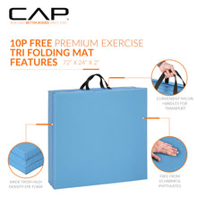 Load image into Gallery viewer, CAP Barbell Folding Exercise Mat – Durable, Anti-Tear, Thick Padding for Fitness, Aerobics, Gymnastics &amp; Home Workouts. 72"L x 24"W x 2"Thick. BLUE
