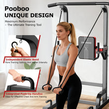 Load image into Gallery viewer, Power Tower Dip Station Pull Up Bar for Fitness Home Gym Workout,Multi-Function Adjustable Height Fitness Strength Training Exercise Equipment,with Power Elastic Ropes,Black Red-02
