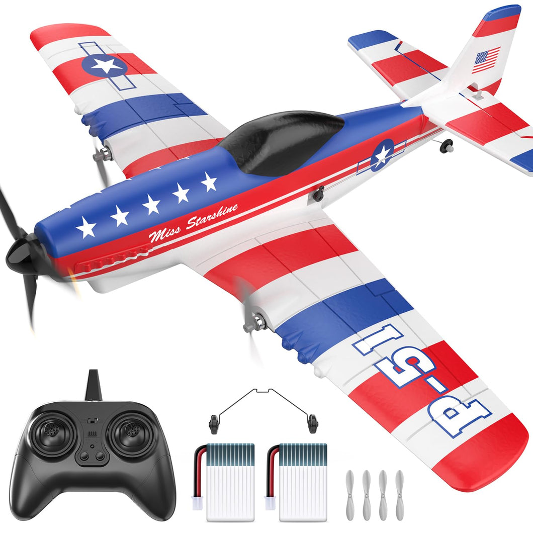 RC Plane 3 Channel P51D Mustang Remote Control Airplane Fighter Toys,2.4GHz 6-axis Gyro Stabilizer RTF Glider Aircraft Plane with 2 Batteries