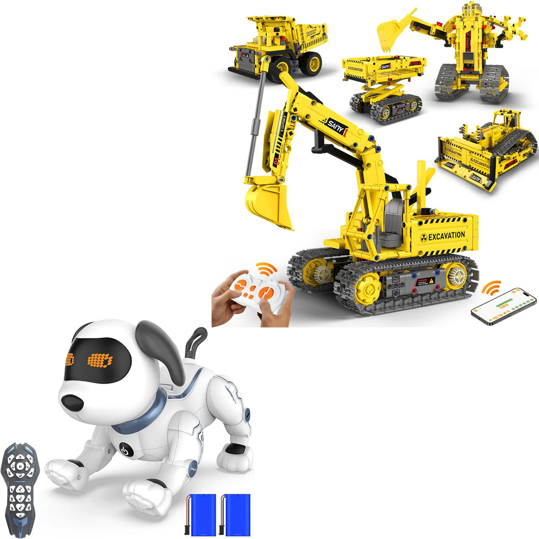 Robot Building Kits, 5-in-1 Stem Toys for Boys Age 8-14, APP & Remote Control Excavator Kids Construction Toys