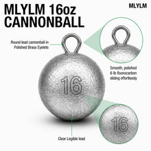 Load image into Gallery viewer, MLYLM 3 Pack 16 oz Cannonball Sinkers — 1 lb Commercial Downrigger Ball Lead Trolling Weights for Big Game Tuna Marlin Halibut Pacific Salmon, Deep Sea Charter Offshore Trolling Tackle
