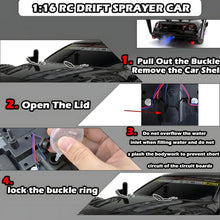 Load image into Gallery viewer, 1:16 RC Drift Car 2.4GHz Spray 4WD LED Lights 30+KM/H High Speed Remote Control Car 2 Batteries 60Min Infinitely (Black 1:16)
