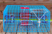 Load image into Gallery viewer, OceanBuilt Florida Large Blue Crab Trap with 6" White Buoy Kit – 11 x 24 x 24 Recreational Blue Crab Pot – Four-Throat Saltwater Crab Trap – Includes Buoy &amp; 30' Rope – PVC Coated Wire Fishing Trap

