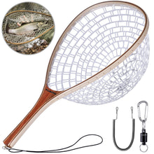 Load image into Gallery viewer, PLUSINNO Fly Fishing Net with Wooden Frame and Magnetic Release, Soft Rubber Mesh for Trout and Bass Catch and Release
