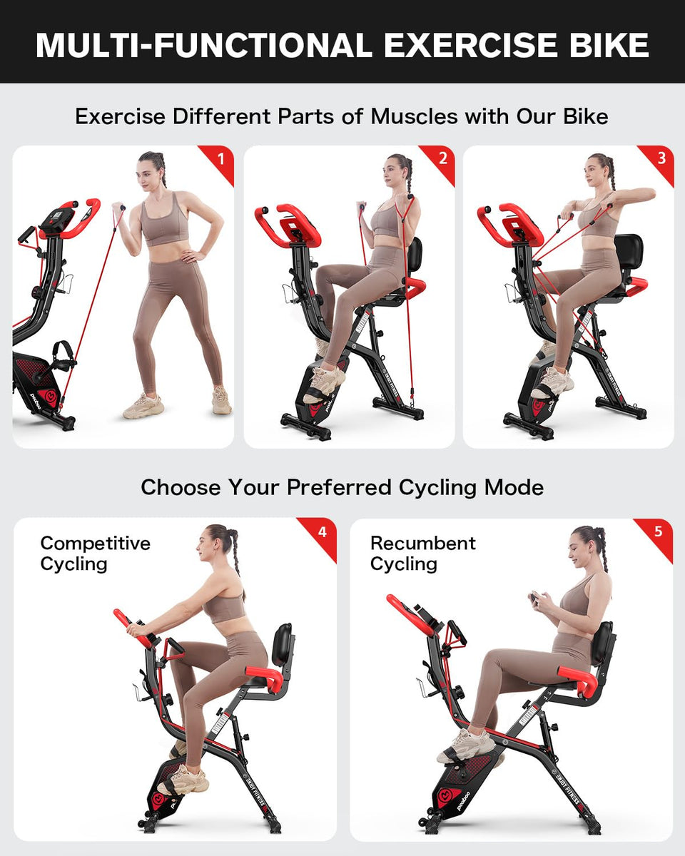 pooboo Folding Exercise Bike, Fitness Stationary Bike Machine-(red ...