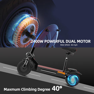 Electric Scooter for Adults 2400W Dual Motor,20ah 48V, 10" Tubeless Tires Folding E Scooter Dual Suspension, Dual Disc Brake