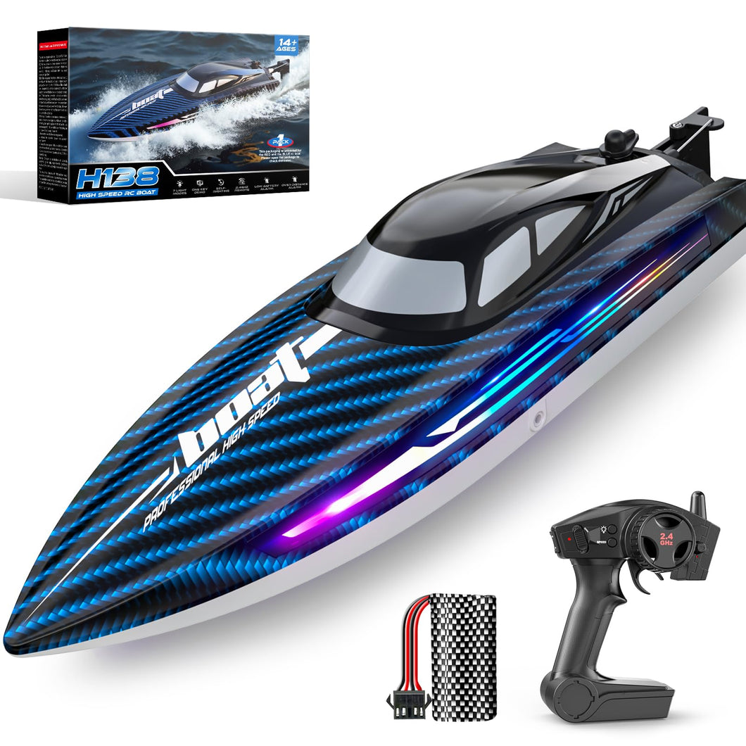 RC Remote Control Boat with 7 LED Light Modes Waterproof Electric Fast Speed Boat for Adults Kids 8-12 Lake Pool Water Play,Self-righting