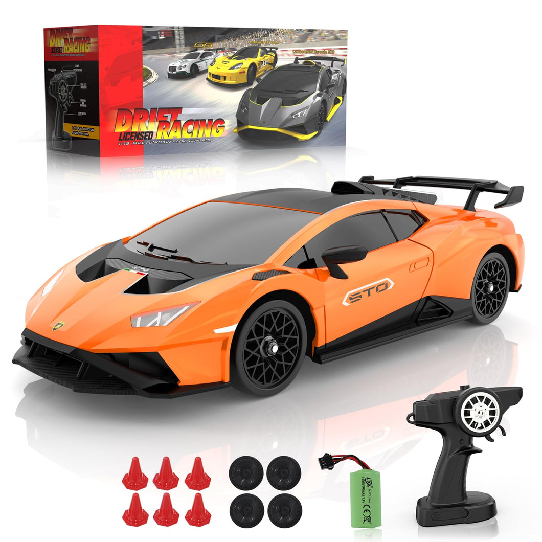 RC Lamborghini Remote Control Car for Boys 4-7, 1:18 Scale Official Licensed Lamborghini Toy Car, 2.4Ghz RC Drift Car Toys (Orange)