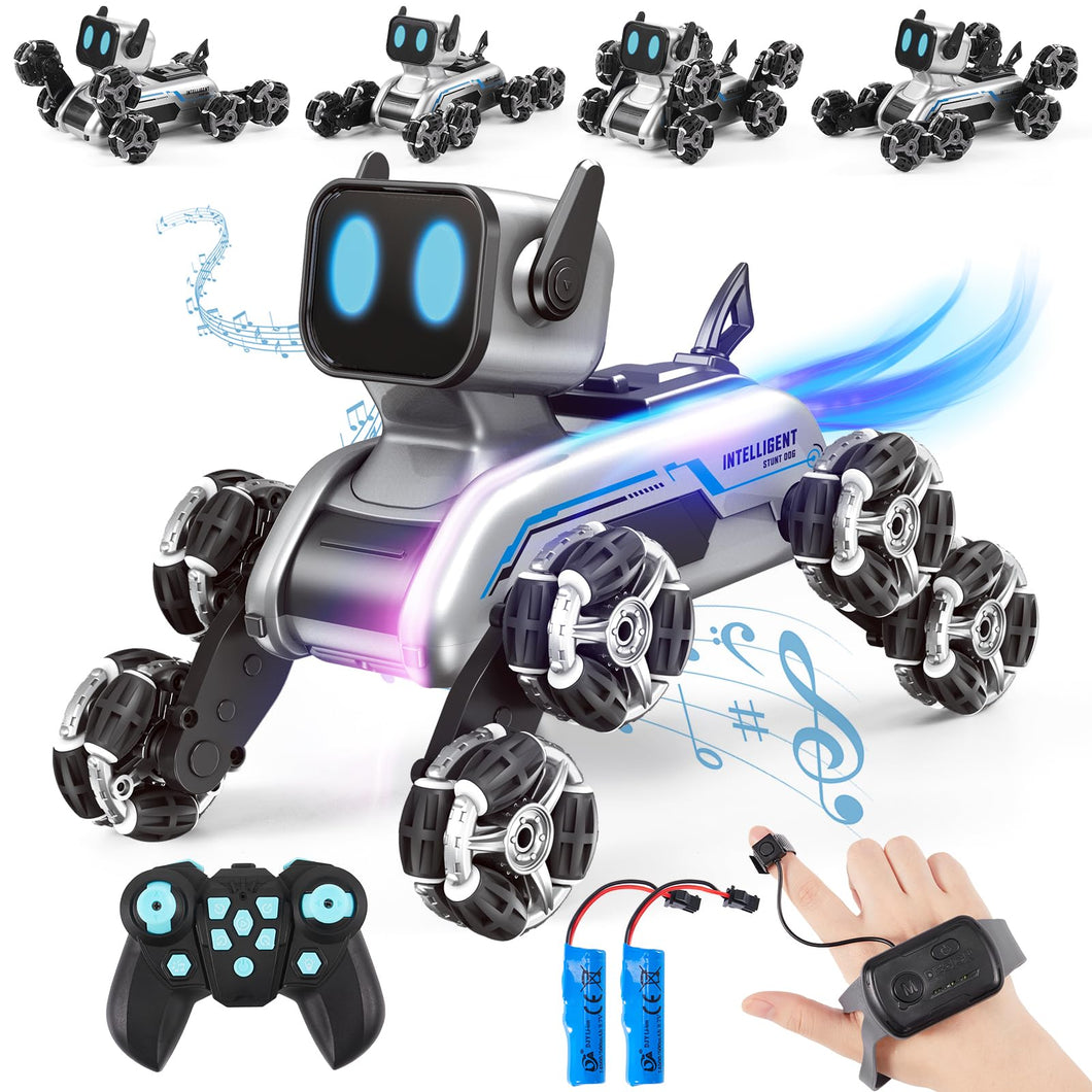 Remote Control Robot Dog Toy for Kids,2.4Ghz 8WD Gesture Sensing Stunt Rc Cars with Music & Light