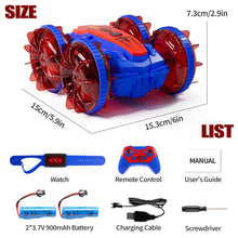 Load image into Gallery viewer, Remote Control Amphibious Gesture RC Boat Car - 4WD Waterproof Stunt Vehicle With LED Lights, Water Beach Pool Toys (Blue &amp; Red)
