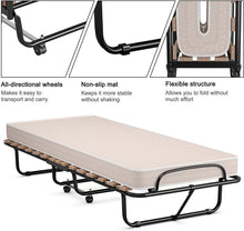 Load image into Gallery viewer, Renatone Folding Bed with Mattress, Portable Guest w/ 4 inch Memory Foam Sturdy Metal Frame, Rollaway Cot Size for Adults, Sleeper Bedroom, Living Room, Office, Camping Clear Small Single
