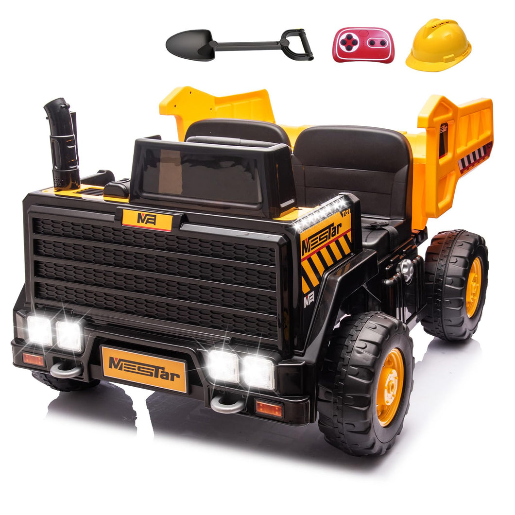 24V Ride On Dump Truck, 24inch-2 Seater Ride On Car for Kids w/Remote Control 4WD/2WD Up to 5 Mph, 24v Ride on Toys (Yellow)