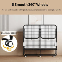 Load image into Gallery viewer, RAOGIE Deluxe Folding Bed with 5" Memory Mattress, 75"x54" Portable Bed for Adults, Roll Away Foldable Beds on Wheels for Guest,Hideaway,Save Space
