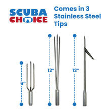 Load image into Gallery viewer, Scuba Choice 5' (Two-Piece) Fiberglass Travel Pole Spear, 3 Speartip Set (12" Paralyzer, Single Barb &amp; Lionfish Tip) w/Black Hawaiian Sling &amp; Carry Bag, Ice Spearfishing &amp; Underwater Hunting Gear

