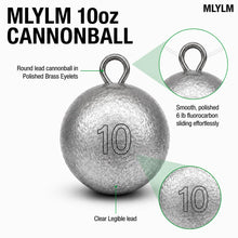 Load image into Gallery viewer, MLYLM 3 Pack 10 oz Cannonball Sinkers — 10oz Lead Downrigger Ball Trolling Weights for King Salmon Lake Trout COHO, Great Lakes Deep Trolling Charter Boat Tackle, Saltwater Pacific Trolling
