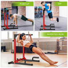 Load image into Gallery viewer, SELEWARE Heavy Duty Dip Bar, Adjustable Width &amp; Height Dip Station - Red and Black
