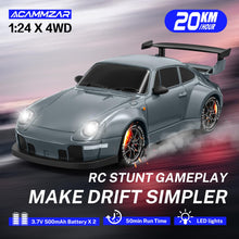 Load image into Gallery viewer, RC Drift Car, 1:24 Remote Control Car for Kids, 20KM/H 4WD High Speed RC Cars with LED Lights, Two Batteries, Extra Drifting Tires
