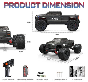 1/16 Scale All Terrain RC Car, 40KPH High Speed 4WD Electric Vehicle with 2.4 GHz Remote Control, Waterproof, 1800mAh Li-Po