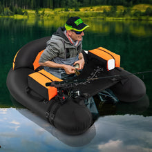 Load image into Gallery viewer, Goplus Inflatable Float Tube, Fishing Belly Boat with Fish Ruler, Pump, Storage Bag, Adjustable Straps, Fishing Float Tube for Angling, 350LBS Load Capacity (Black+Orange, Thickened，W/Rod Holder)
