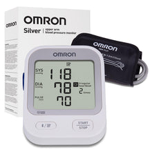 Load image into Gallery viewer, OMRON Silver Blood Pressure Monitor for Home Use &amp; Upper Arm Blood Pressure Cuff - White

