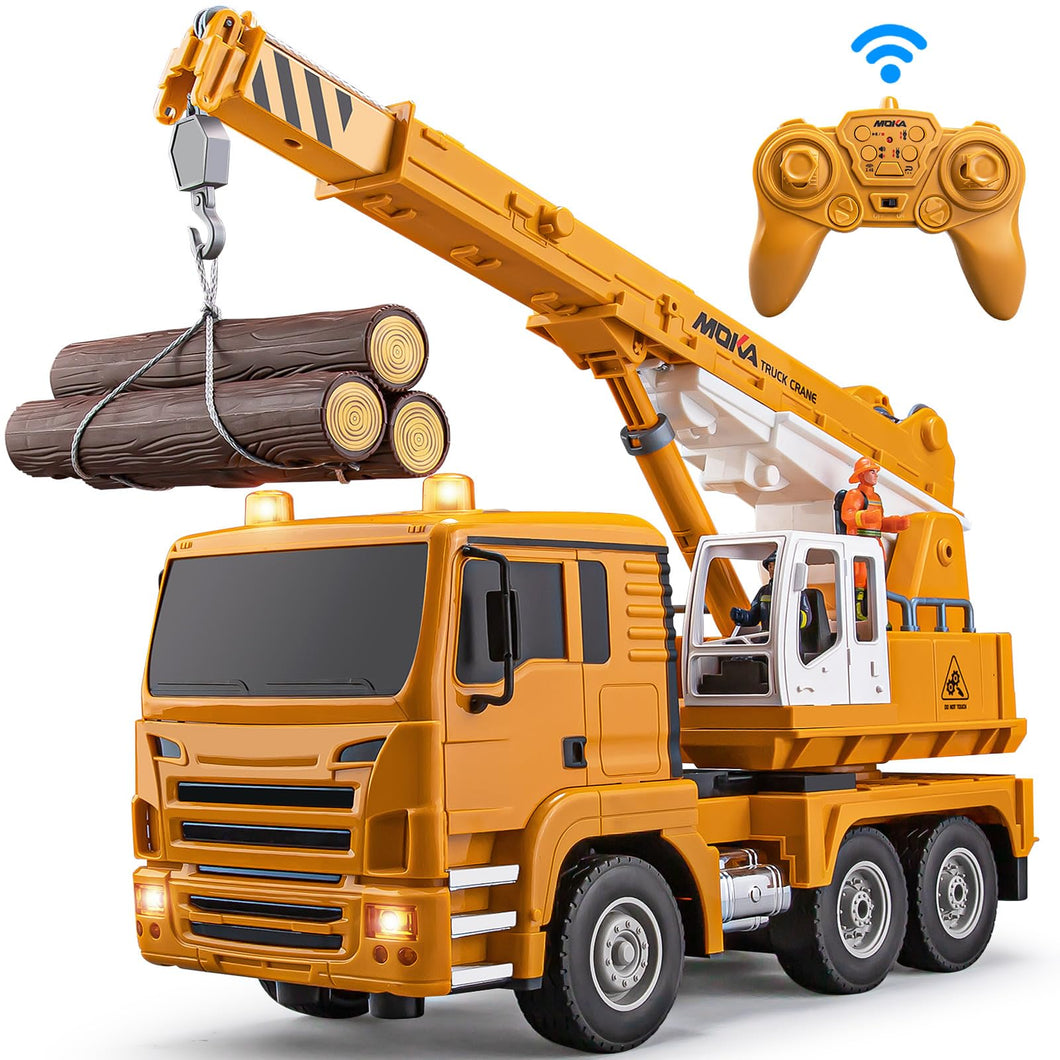 13 Channel RC Crane Truck, 2.4G Remote Control Crane Toy Construction Vehicles with Lights, Sounds, Hook Up and Down