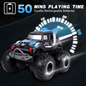 Amphibious Remote Control Cars, 1/20 Stunt RC Rock Crawler Monster Truck Toy with Two Alternative Rechargeable Batteries, Blue